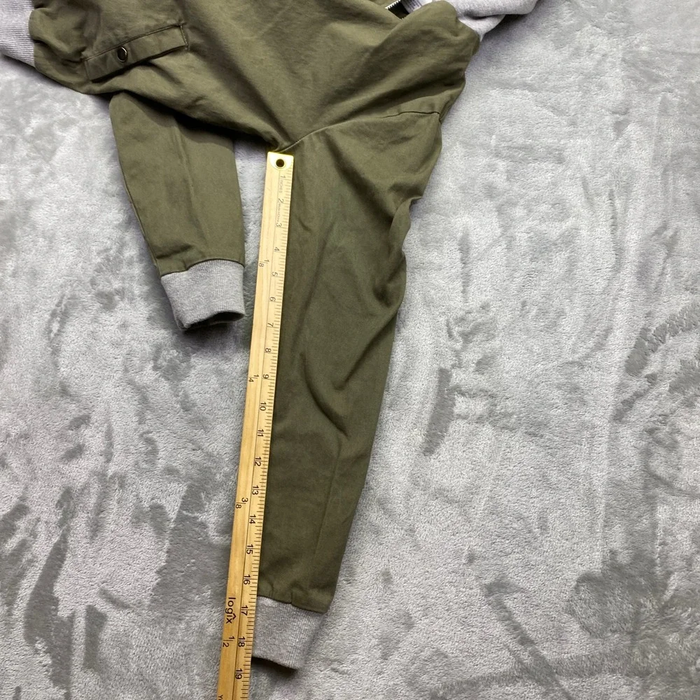 Balera Olive Green Zip Up Hooded Bomber Jacket With Gray Ribbed Cuffs and Hood M